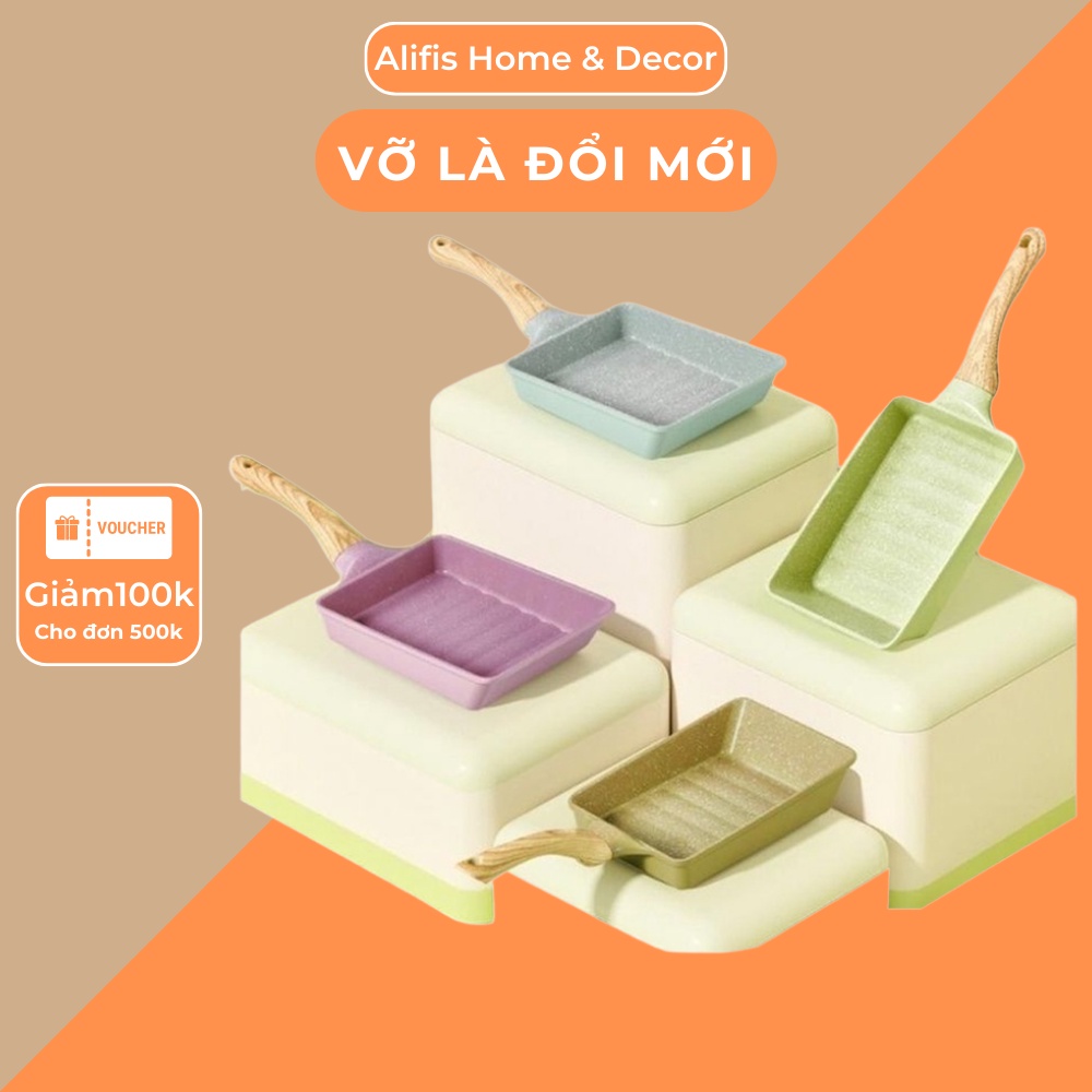 Chảo chống dính, chảo đá maifan dùng được cho bếp từ, bếp điện chữ nhật, hình hoa
