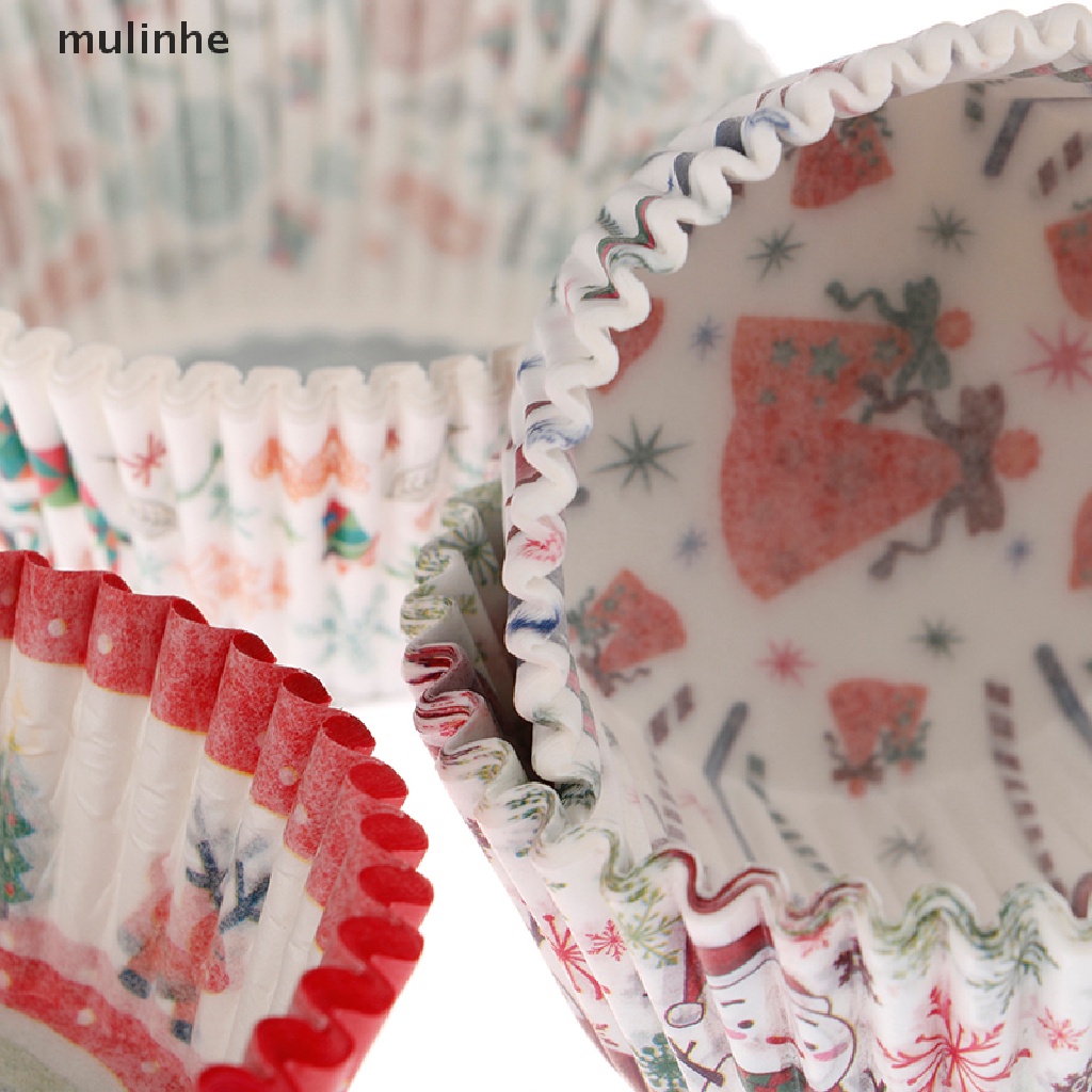 Set 100 Khay Đựng Bánh Cupcake / Muffin Họa Tiết Giáng Sinh Dễ Thương