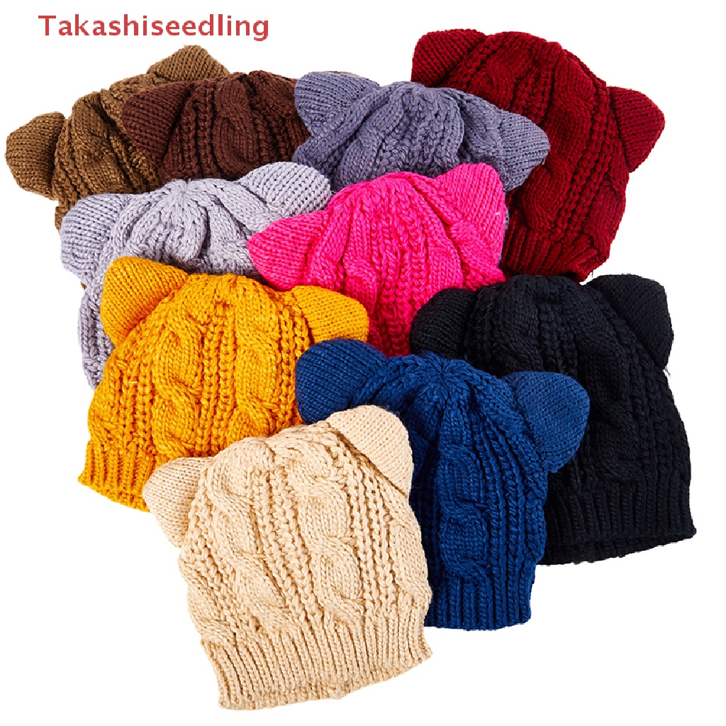 (Takashiseedling) 1 Mũ Dệt Kim Đính Tai Mèo Giữ Ấm