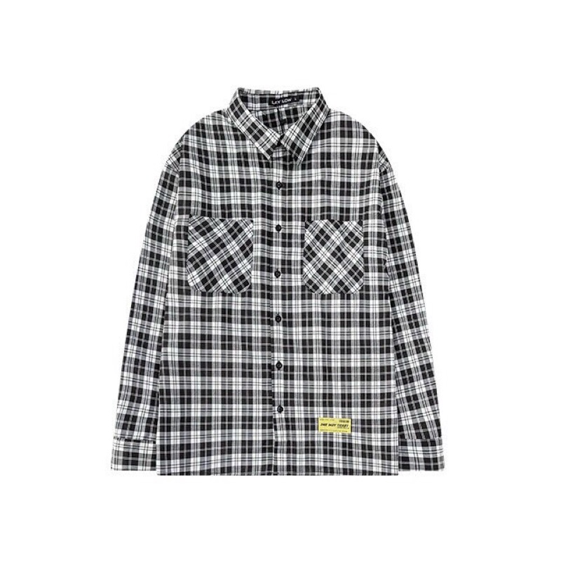 Áo sơmi ulzzang nam nữ cao cấp 100% cotton kẻ sọc caro đen trắng basic phong cách Hàn Quốc