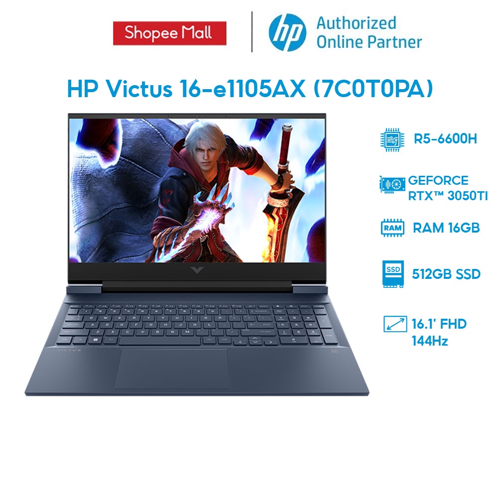 [Mã ELHP3TR giảm 12% đơn 500K] Laptop HP Victus 16-e1105AX 7C0T0PA R5-6600H | 16GB | 512GB |RTX™ 3050Ti 4GB |144Hz