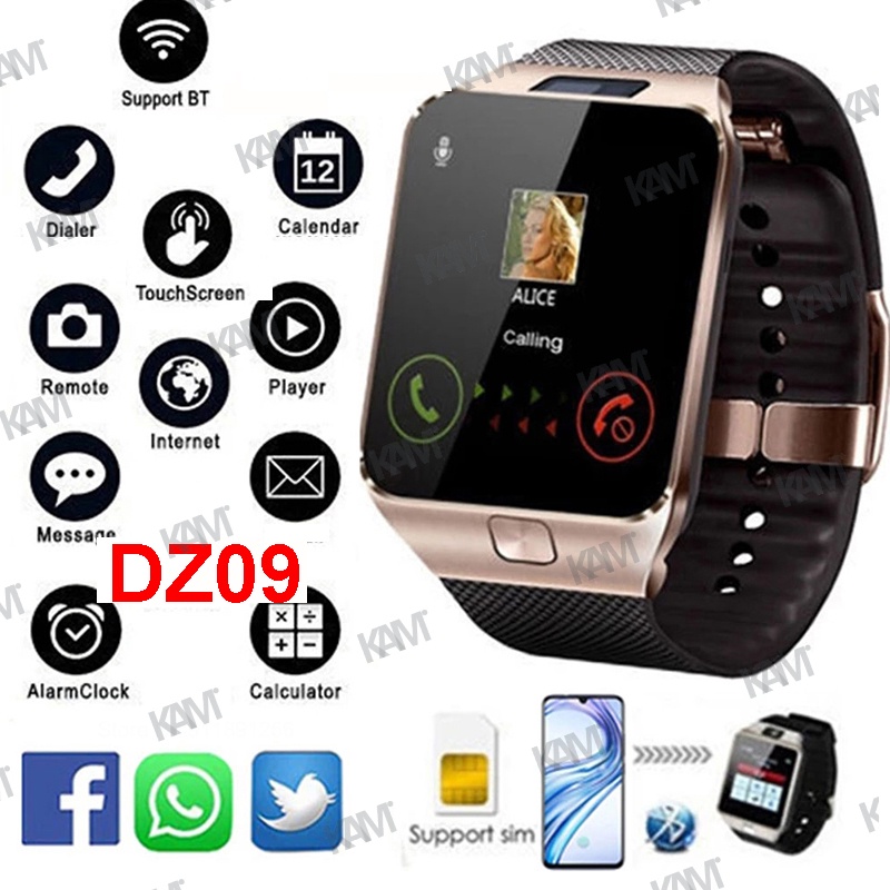 Đồng hồ thông minh chuyên nghiệp Kam DZ09 Màn hình cảm ứng kỹ thuật số Hỗ trợ máy ảnh SIM 2G SIM Đồng hồ Bluetooth không thấm nước GSM Pin lớn có thể gọi được