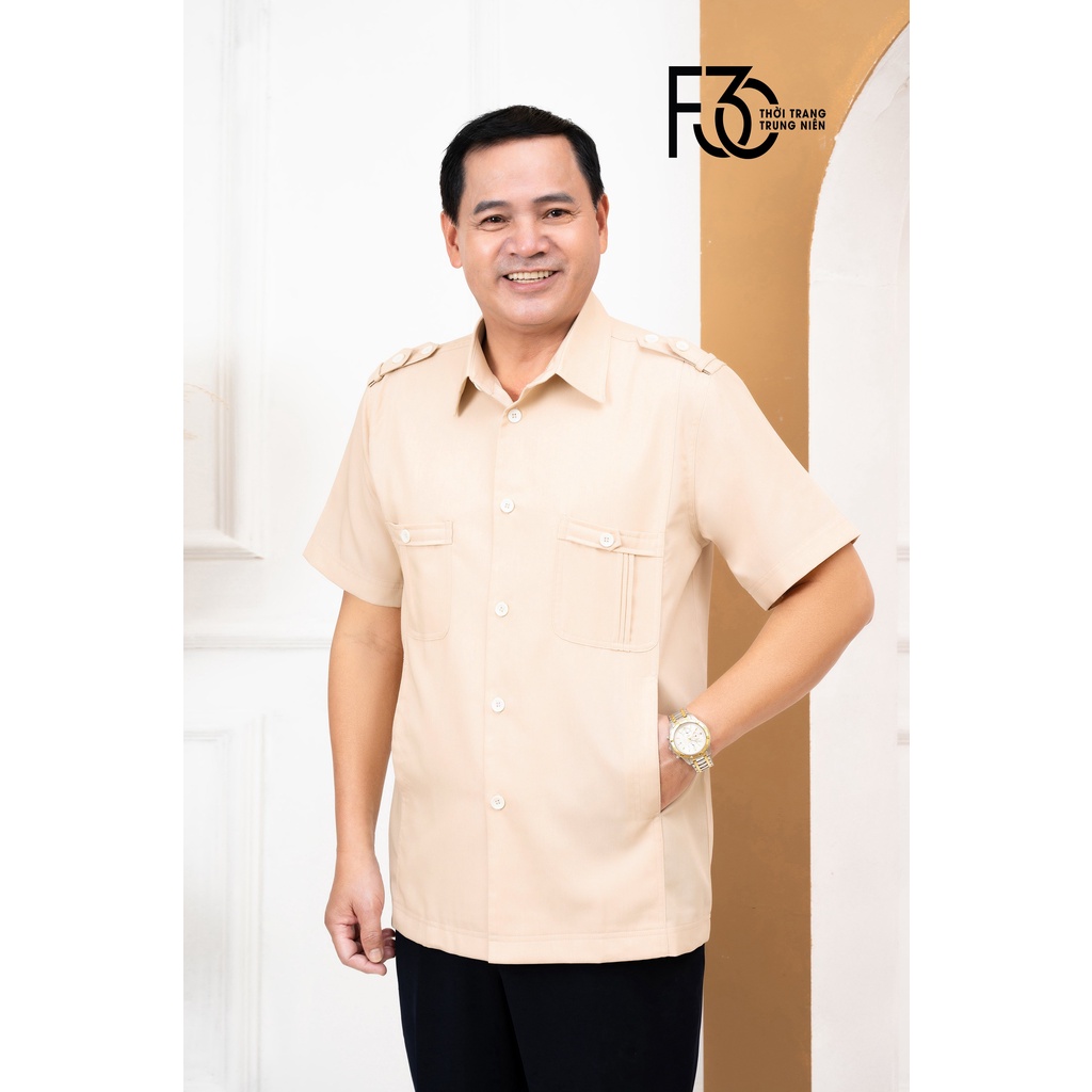 Áo ký giả trung niên thời trang F30 màu Be, chất Tuytsi Linen cao cấp, thời trang quý ông