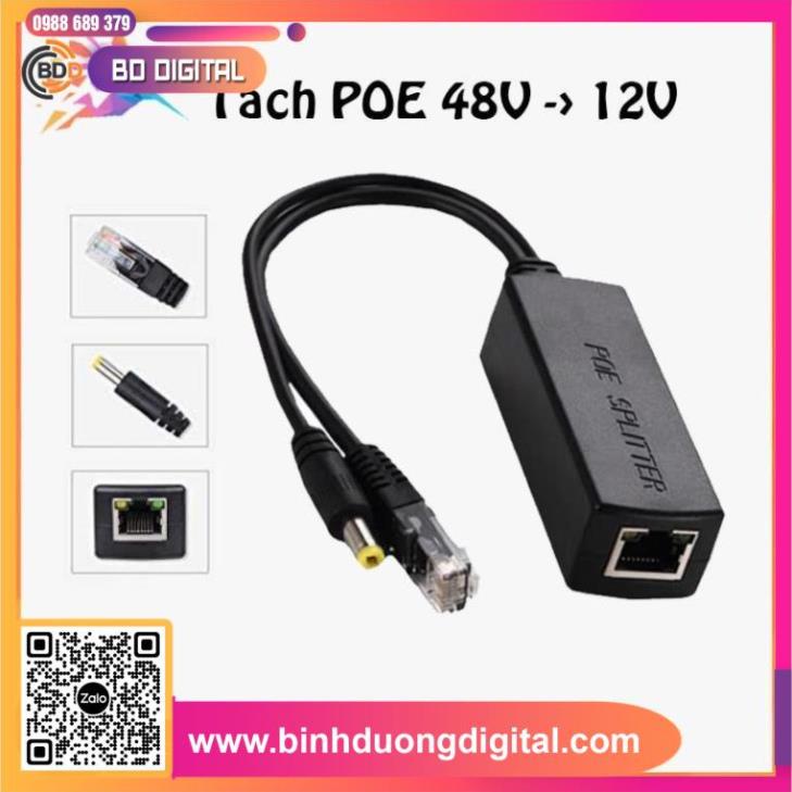 Bộ Jack tách POE Splitter 48V ra 12V cho Camera không POE, Cặp chuyển nguồn POE cho Camera IP