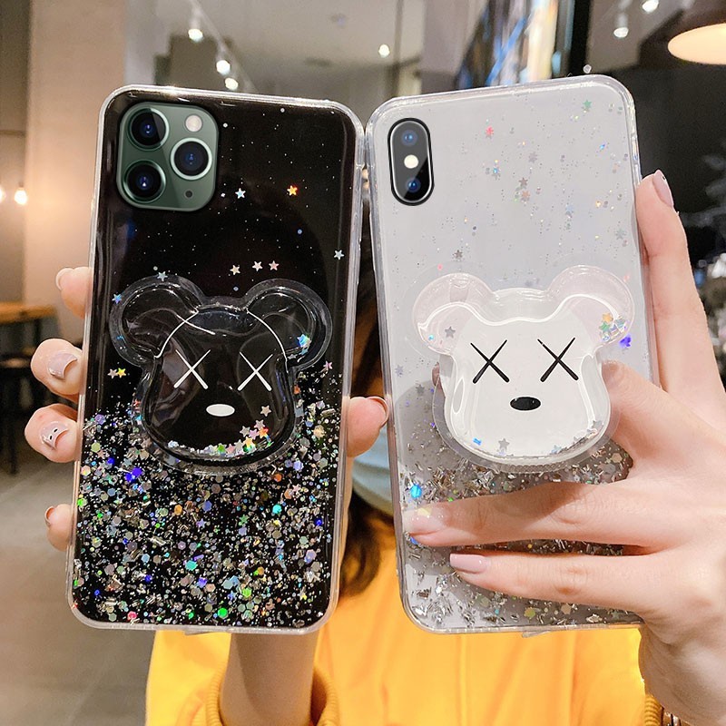 Ốp lưng OPPO F11 Pro F9 F7 F5 F1s Realme 5 5i C35 C25Y C21Y C11 Narzo 50i 50A Prime 2020 2021 2022 OPPOF11 OPPOF9 OPPOF7 OPPOF5 OPPOF1s Sequin Glitter Soft Case With Bear Popsocket