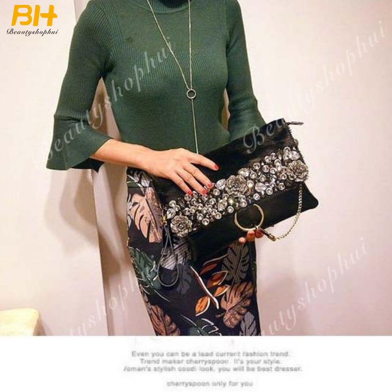 Túi Đeo Chéo Da Thật Đính Đá Cỡ Lớn Thời Trang 2020 Cho Nữ