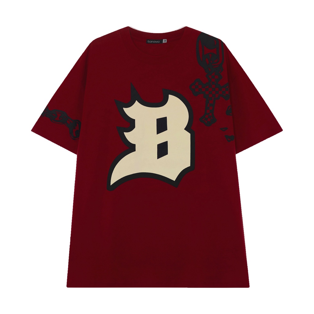 Áo thun Local Brand Banawa cotton oversize tay lỡ nam nữ unisex - Chain Tee - Màu Đỏ Đô