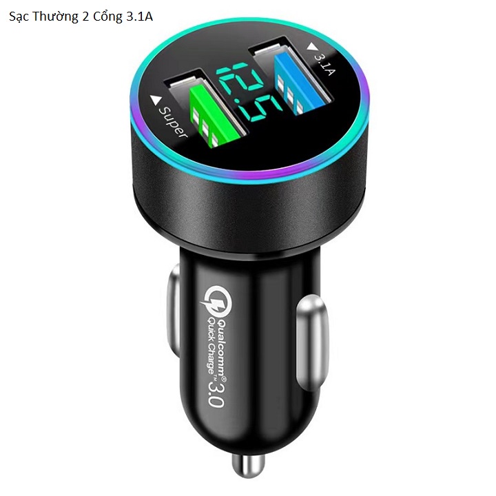 Tẩu sạc điện thoại trên xe ô tô - Tẩu sạc nhanh hai cổng cắm USB gắn bên trong xe hơi