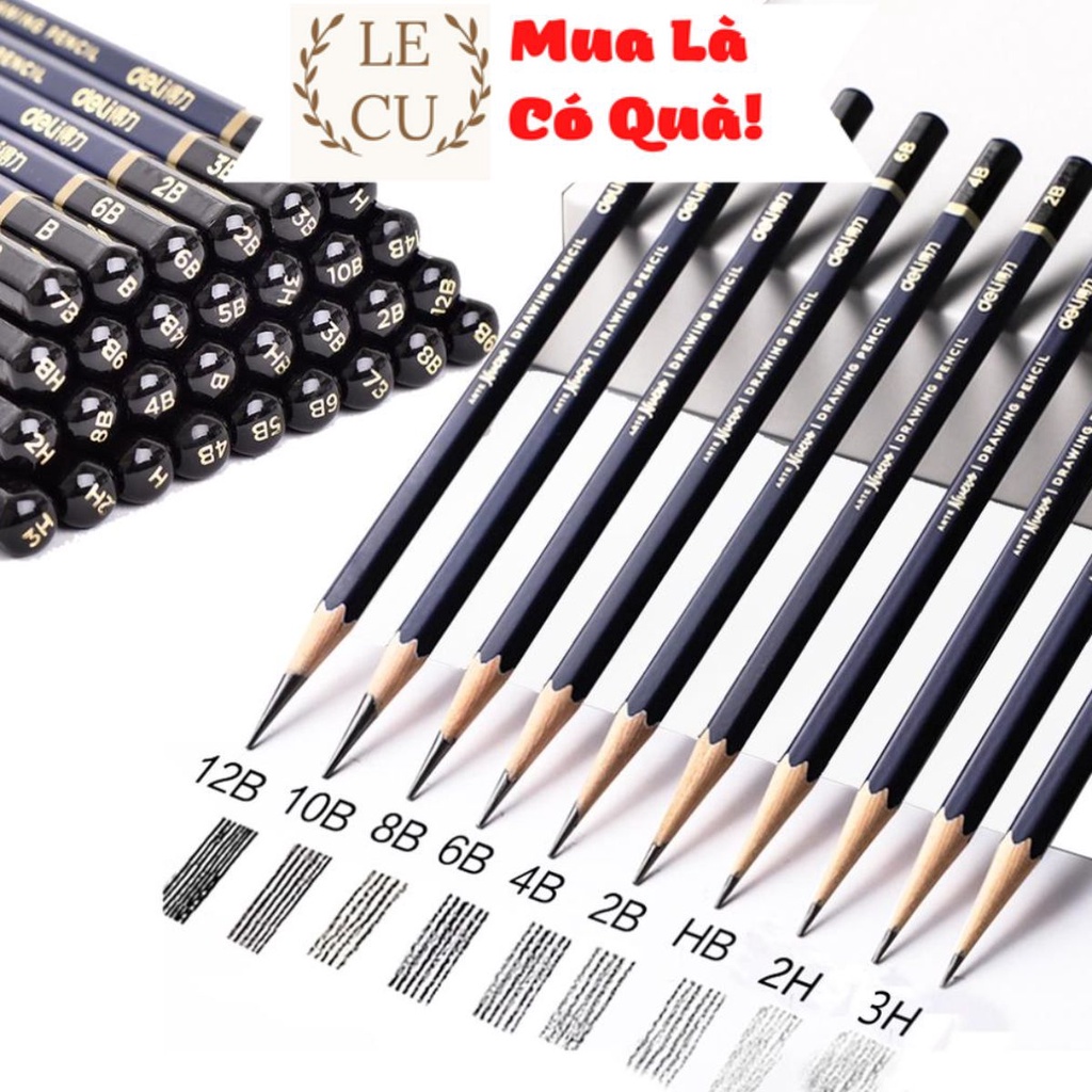 Bút chì phác thảo cao cấp Deli | Độ cứng từ B - 14B, HB - chì vẽ tranh - Nuevo S999 - 1 chiếc