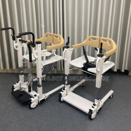 Xe nâng hạ bệnh nhân có bô vệ sinh, xe lăn ghép 2 mảnh, xe lăn