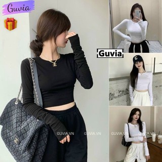 Áo croptop tay dài cổ tròn basic dễ phối đồ
