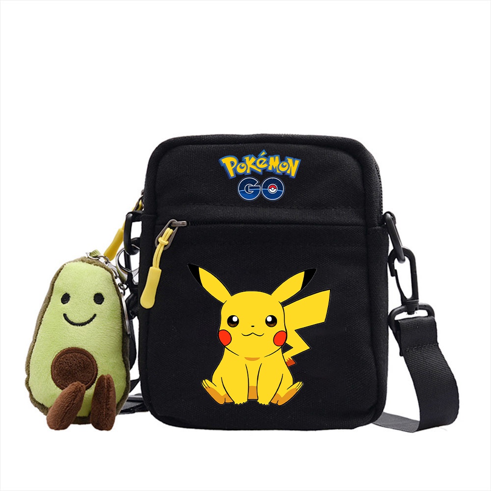Túi Đeo Chéo Vuông Nhỏ In Hình Pikachu Pokemon Cho Nam Nữ