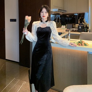 Đầm Dài Tay Phối Ren Xinh Xắn Dành Cho Nữ