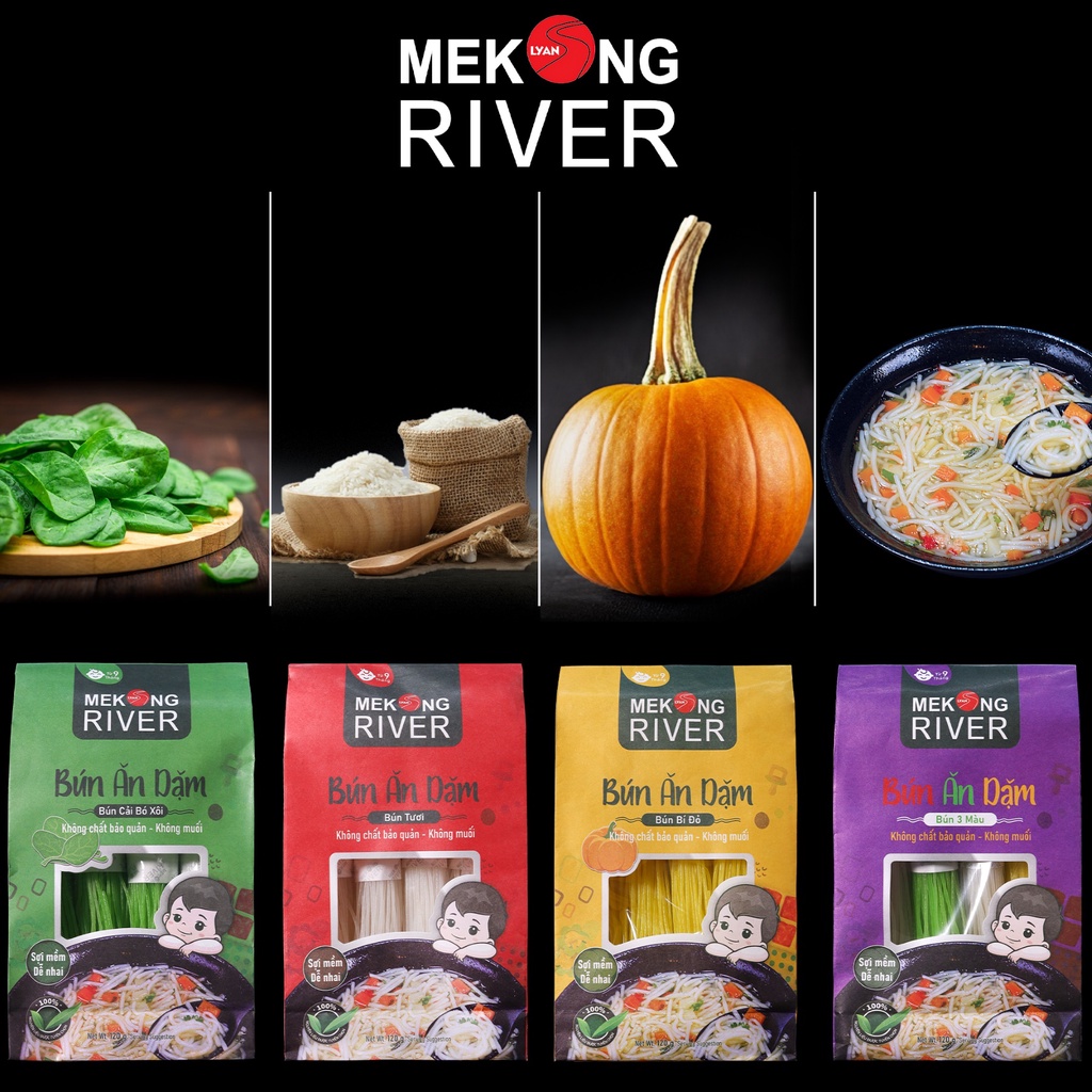 Bún ăn dặm rau củ Mekong River cho bé từ 9 tháng tuổi sợi mềm, dễ nhai, tốt cho tiêu hóa trẻ nhỏ
