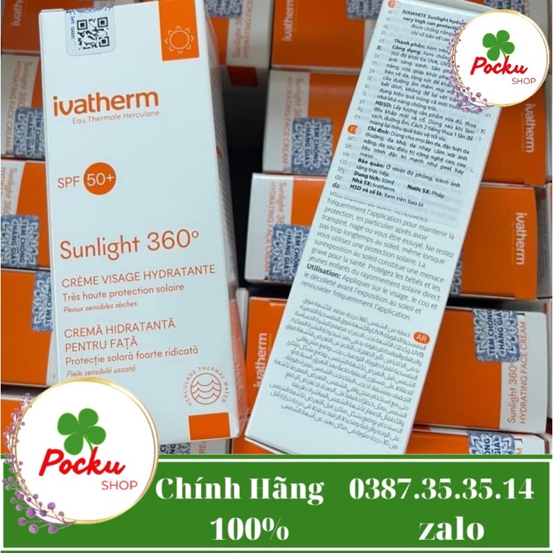 [Hàng Cty] Kem Chống Nắng Sunlight Hydrating Face Creme IVATHERM SPF 50+