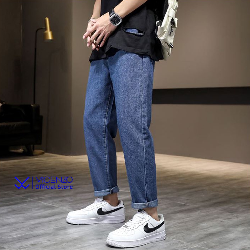 Quần Jean Baggy Nam VICENZO Ống Rộng Đen Xanh Phong Cách Unisex Trẻ Trung, Quần Baggy Bò Jeans Nam Ống Rộng Thoải Mái | BigBuy360 - bigbuy360.vn