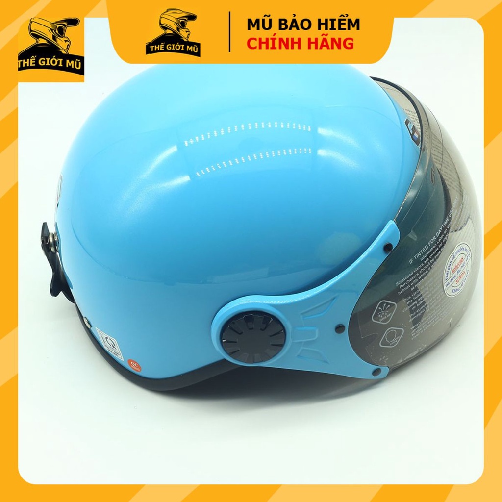Mũ bảo hiểm nửa đầu có kính Sunda 136A màu xanh ngọc, bảo hành 12 tháng, Thế Giới Mũ