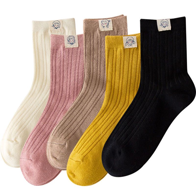 Set 5 Đôi Vớ Cotton Màu Trắng Dễ Thương Phong Cách Nhật Bản Cho Nữ