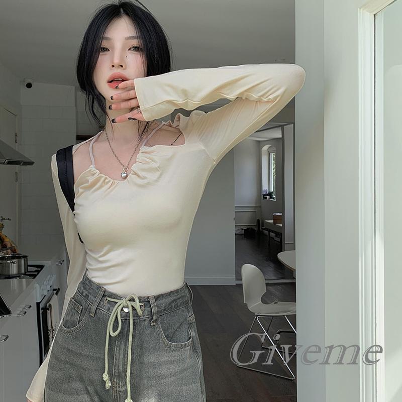 Áo Thun Lửng Tay Dài Cổ V Thời Trang Dành Cho Nữ