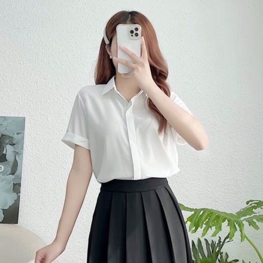 Áo Sơ Mi Nữ Tay Ngắn Chất Lụa Cao Cấp Nhiều Màu, Áo Kiểu Giấu Cúc Dáng Basic Dễ Phối Đồ Đi Làm Đi Chơi SOMIE - A100