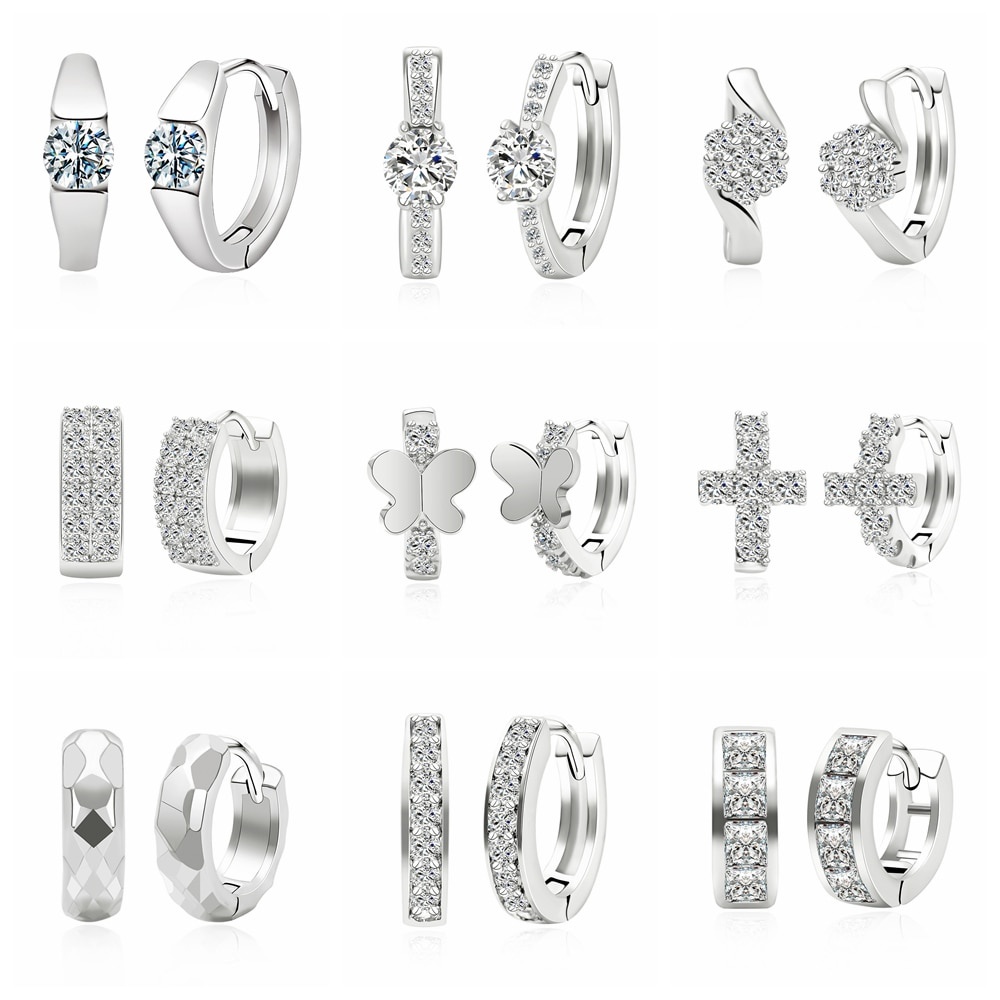 HUGGIES Khuyên Tai Tròn Hình Bướm Đính Đá 8 / 11mm Sang Trọng Cho Nữ