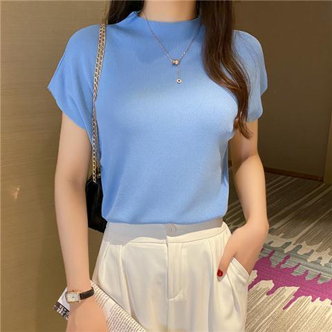 [Giao Ngay] Áo Dệt Kim Ngắn Tay Cổ Lọ Dáng Ôm Thời Trang Xuân Hè Phong Cách Mới Cho Nữ