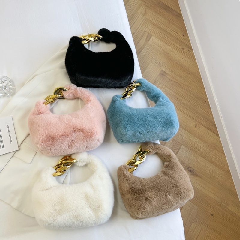 Túi xách lông nhung IELGY màu trơn dây xích thời trang cho nữ