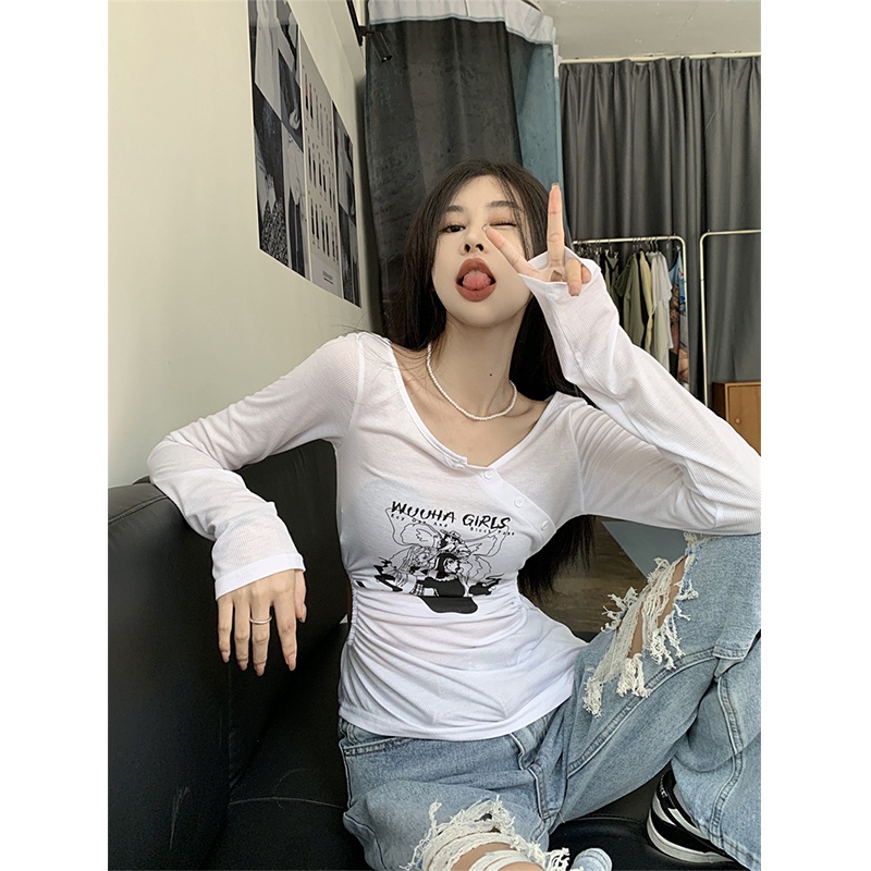 NRVP Áo Thun Nữ Dài Tay Dáng Rộng Phong Cách Hàn Quốc Mới