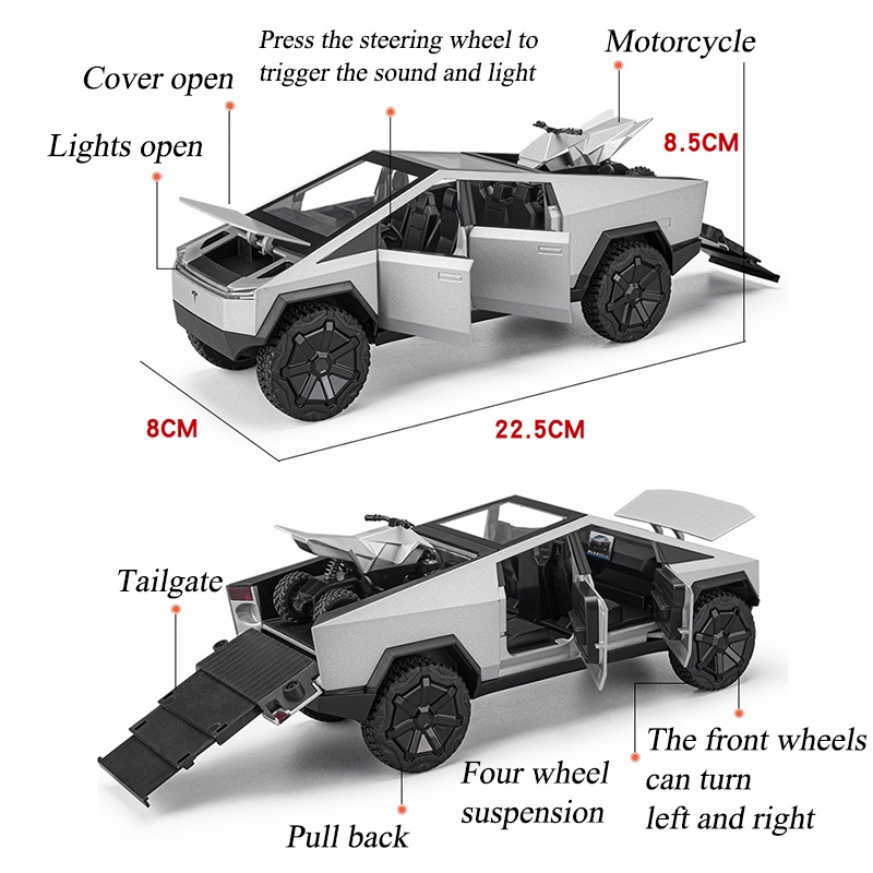 HOT WHEELS Mô Hình Xe Tải Tesla Cybertruck 1 / 24 Bằng Hợp Kim Kẽm Có Đèn Và Âm Thanh Độc Đáo Cho Bé Trai