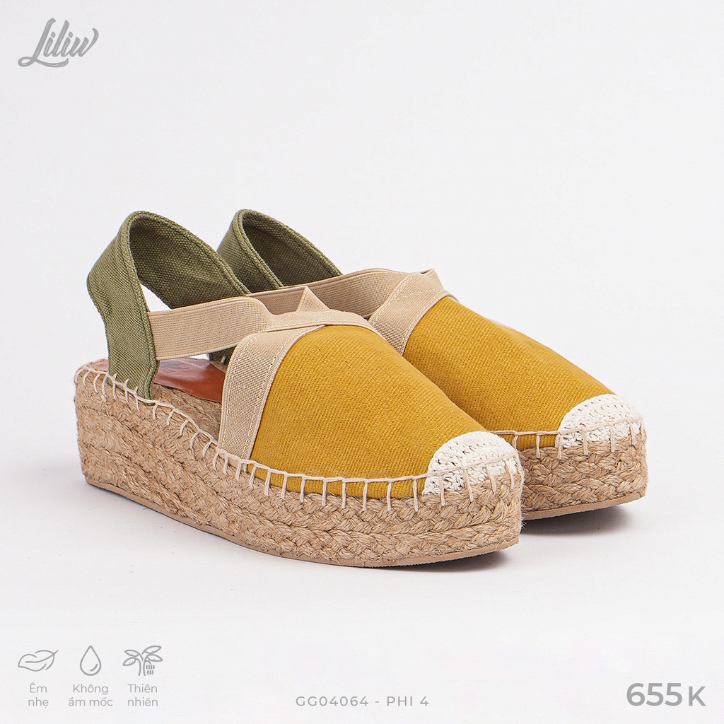 Giày đế cói kiểu dáng bánh mì cao 4cm mũi tròn vải Canvas quai thun chéo - Phi 4