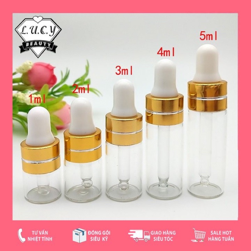 Chai lọ chiết tinh dầu, serum đựng tinh chất mỹ phẩm, thủy tinh, nắp trắng, thân trong suốt, thân nâu 5ml | BigBuy360 - bigbuy360.vn