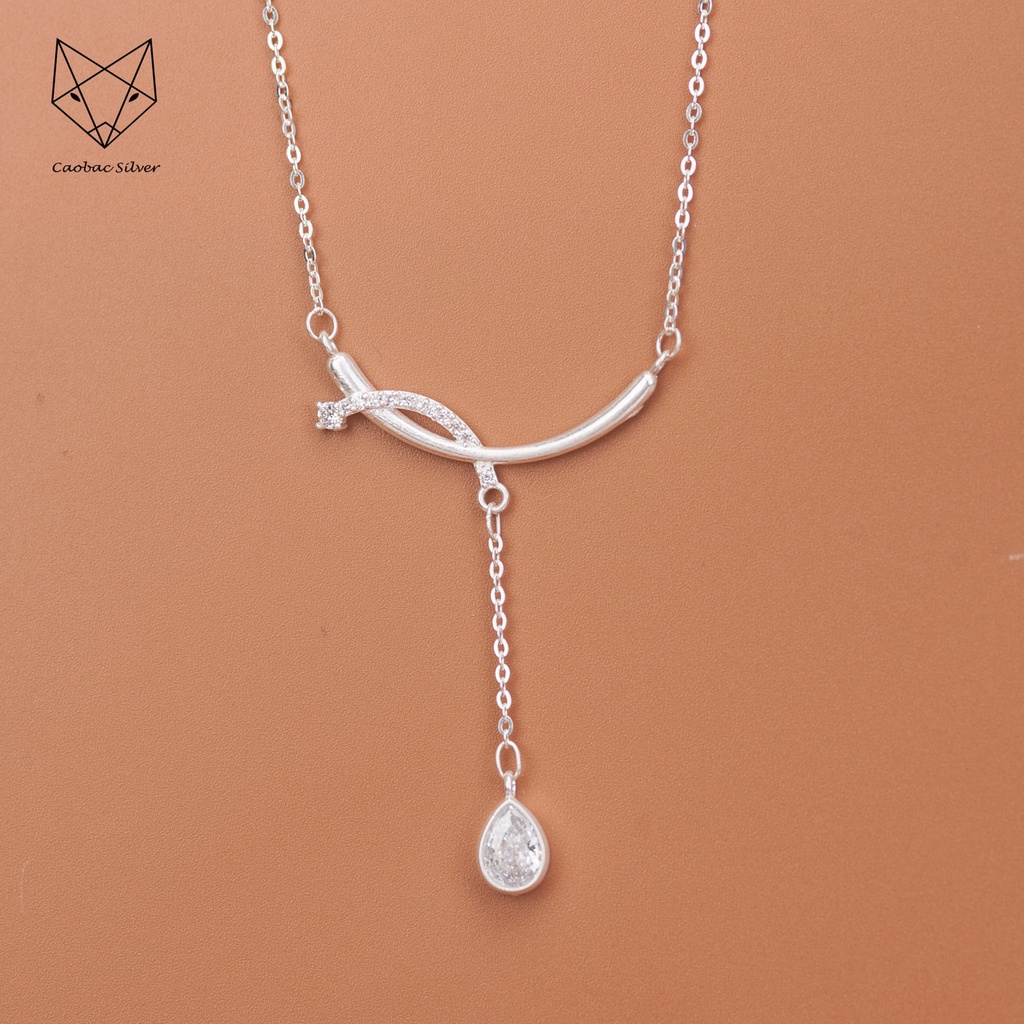 Dây Chuyền Bạc Ta Cao Cấp CaoBac Silver Thiết Kế Thanh Cong Đá Rơi Đính Đá Lấp Lánh Nhẹ Nhàng, Thanh Lịch Cho Bạn Gái