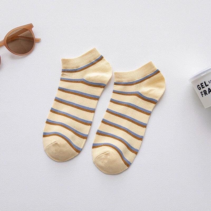 Sét 5 đôi tất Vớ Cotton Cổ Thuyền Kẻ Sọc Màu Sắc Tương Phản Phong Cách Nhật Bản Thời Trang Mùa Xuân Cho Nữ