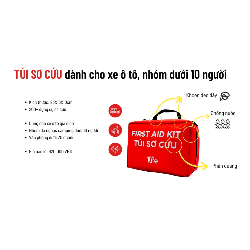 [FOLLOW nhận 10k] Túi sơ cứu y tế cho xe ô tô 1Life hơn 200 dụng cụ - Car First Aid Kit