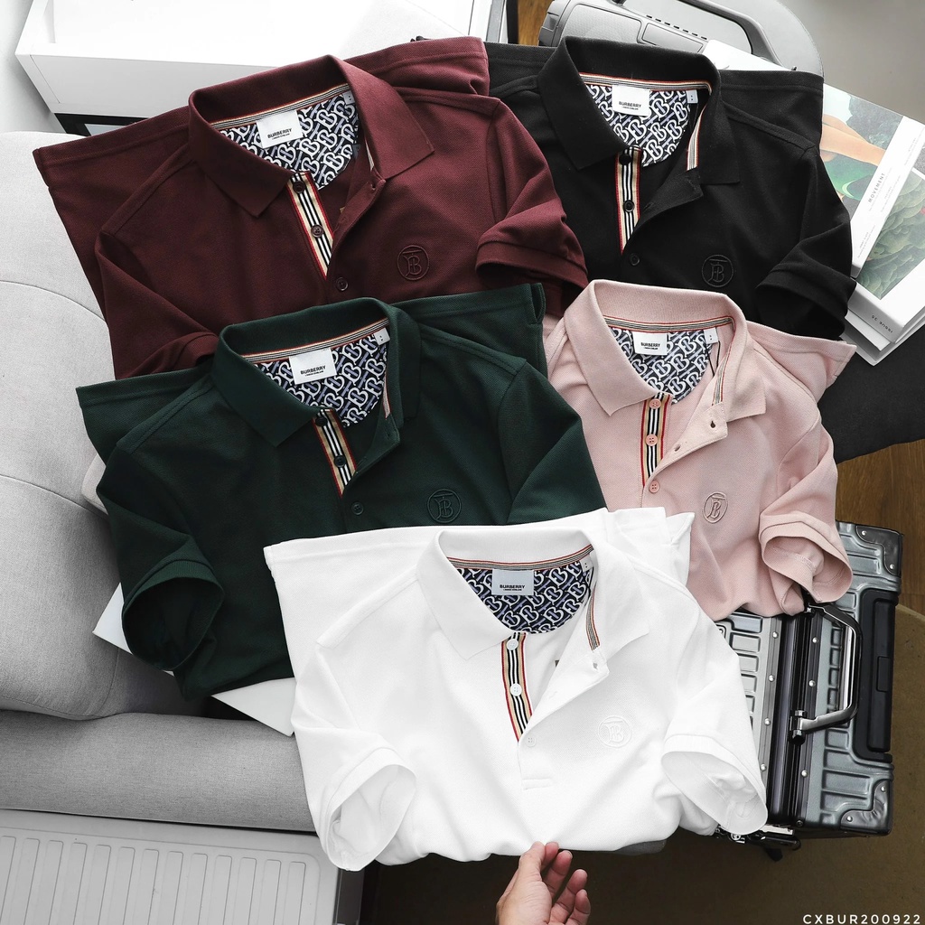 Áo Thun Nam Polo Shirt BURBERRY TRƠN SỌC CỔ LONDON ENGLAND Vải Cotton Piqué Dệt Kim Cao Cấp Sang Trọng