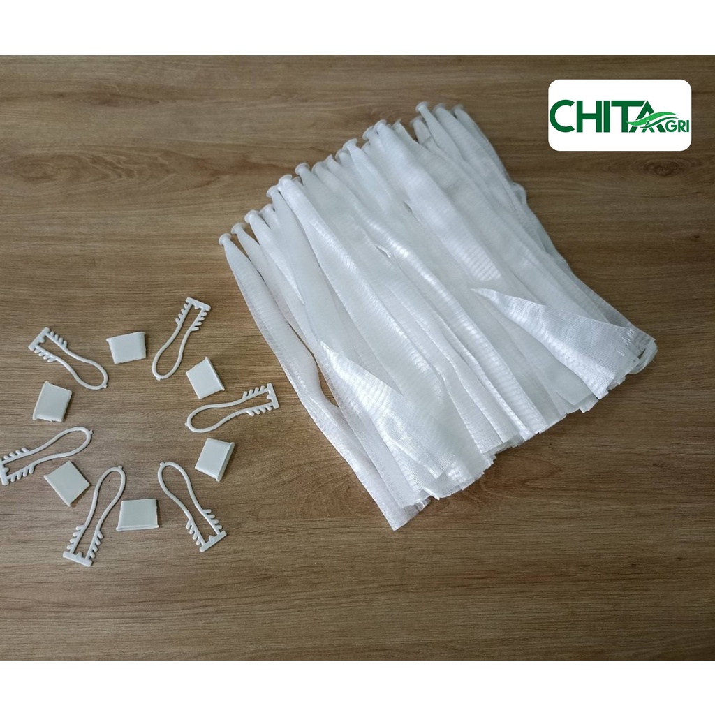 Túi lưới nhựa màu trắng đựng nông sản rau câu, hành tím, hành tâm, củ tỏi, 10 bộ bao gồm khóa