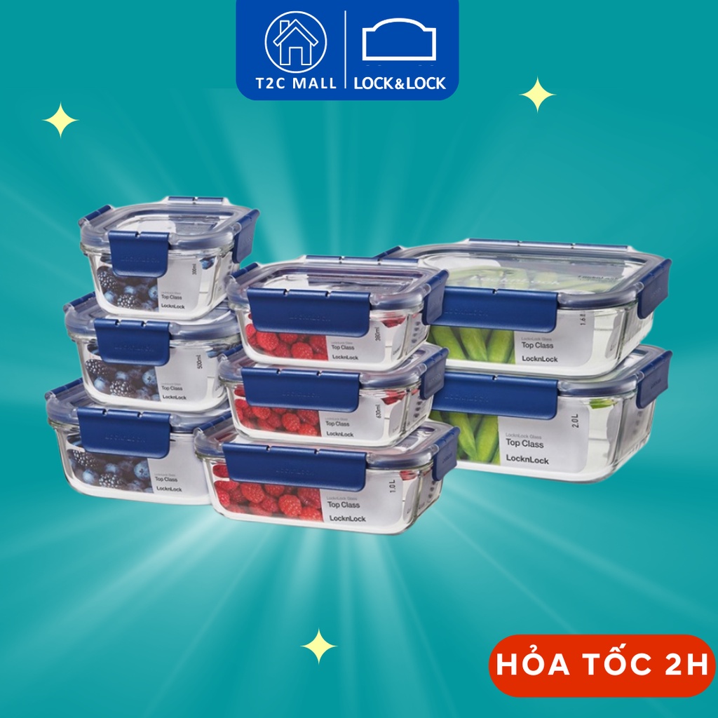 Hộp Thủy Tinh Lock&Lock Top Class Nhiều Dung Tích Nắp Màu LBG205BLU LBG214BLU LBG224BLU LBG422BLU T2Cmall