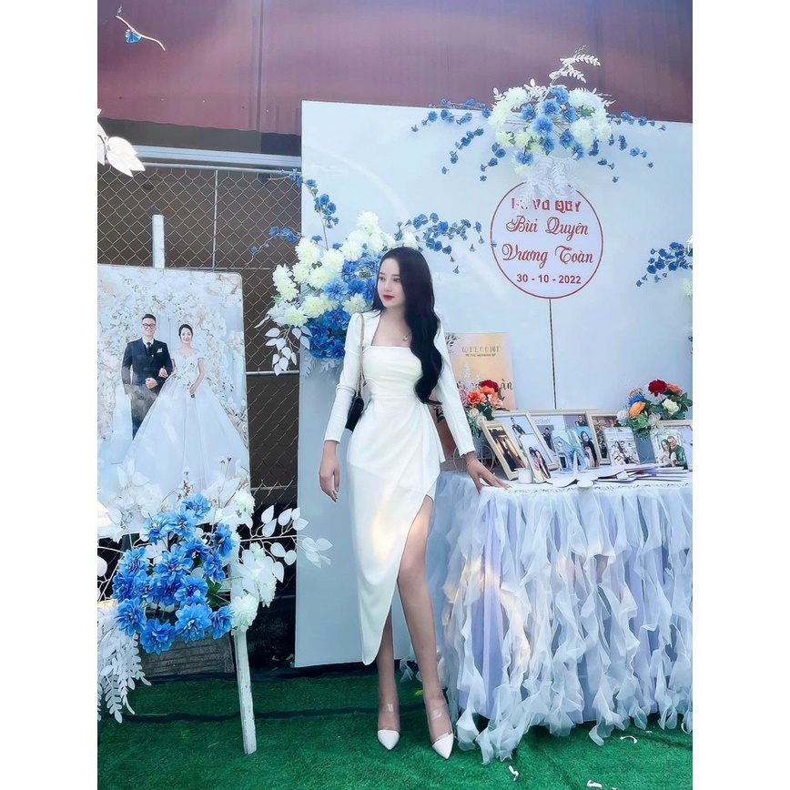 đầm nữ cổ tây dài tay bèo vai dễ thương phù hợp đi chơi,đi cưới,đi tiệc