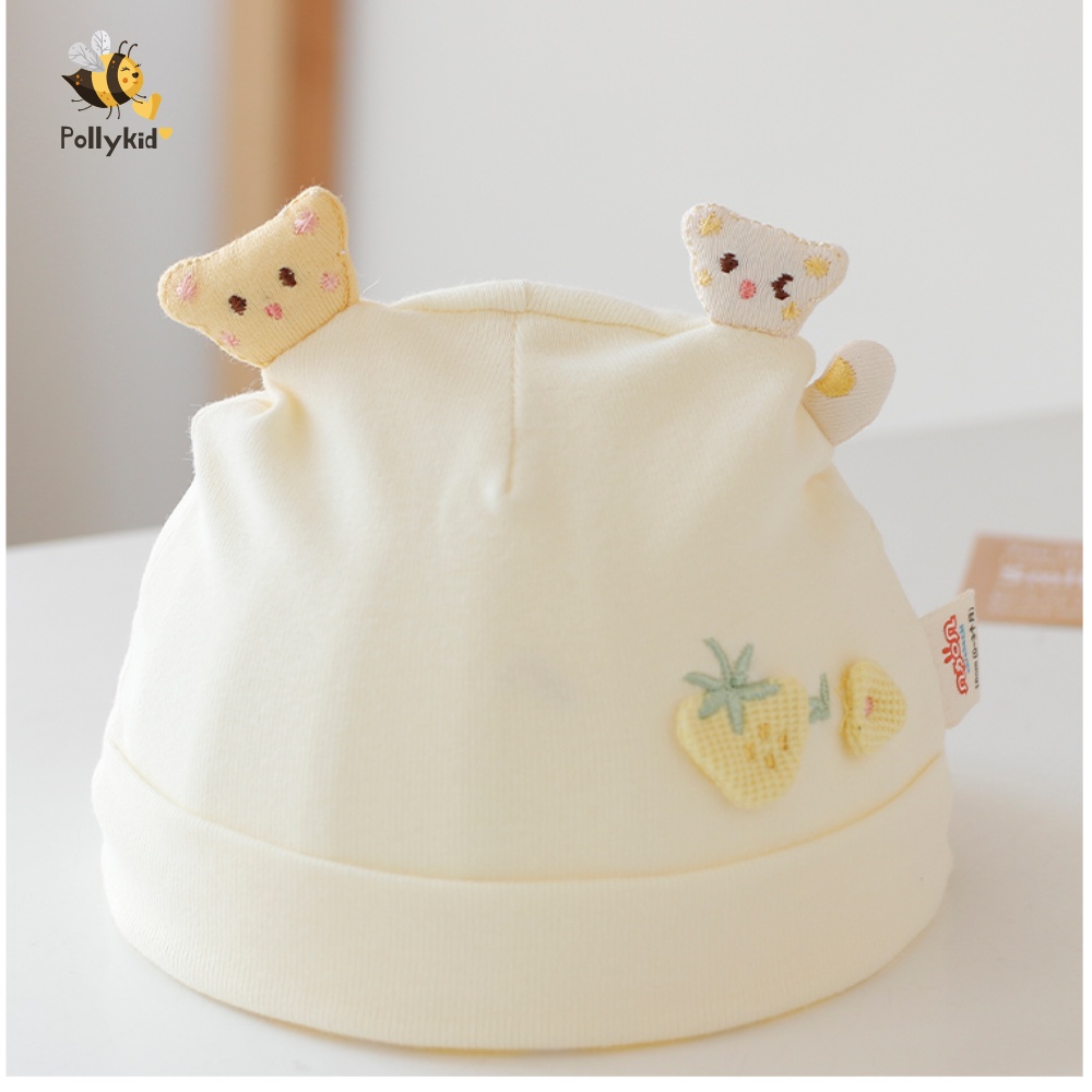 Mũ Che Thóp Sơ Sinh Cao Cấp Siêu Mềm, Mịn Cho Bé Họa Tiết Con Mèo Cực Xinh Cho Bé 0-3 Tháng Polly Kid - SP363