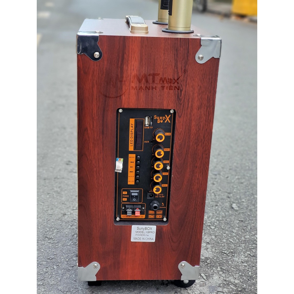 Loa kéo karaoke di động SUNYBOX X8 Pro,bass 20cm siêu trầm tặng kèm thêm 2 Micro không dây. Bảo hành 12 tháng