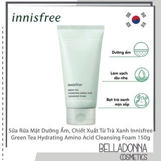 Sữa Rửa Mặt Dưỡng Ẩm, Chiết Xuất Từ Trà Xanh Innisfree Green Tea Hydrating Amino Acid Cleansing Foam 150g Hàn Quốc