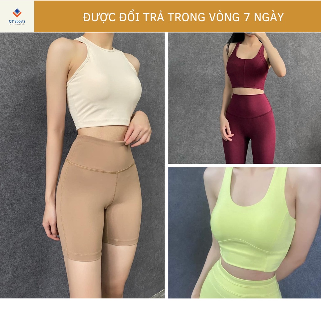 Đồ tập gym nữ cao cấp, set đồ tập nữ tập gym - yoga- aerobic -chạy bộ gồm áo bra quần ngố-Set đùi ngố thun poly 2 da