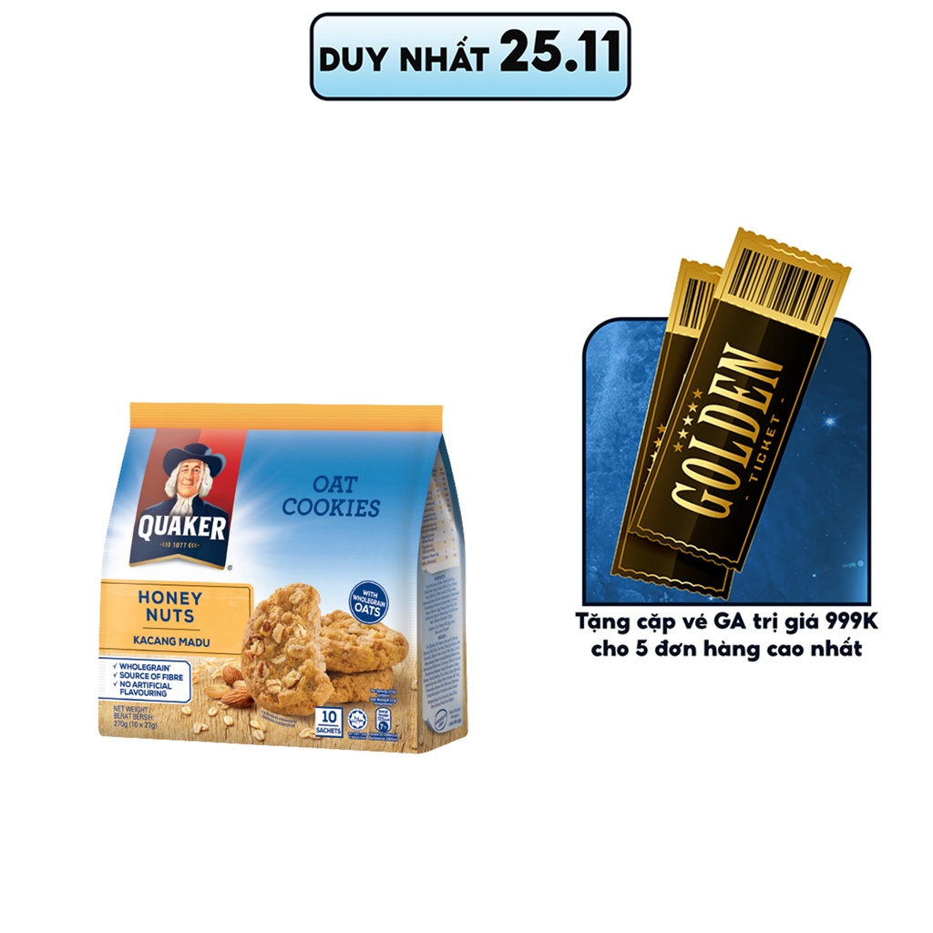 Bánh Quy Yến Mạch Quaker Hương Hạnh Nhân Mật Ong 270gr