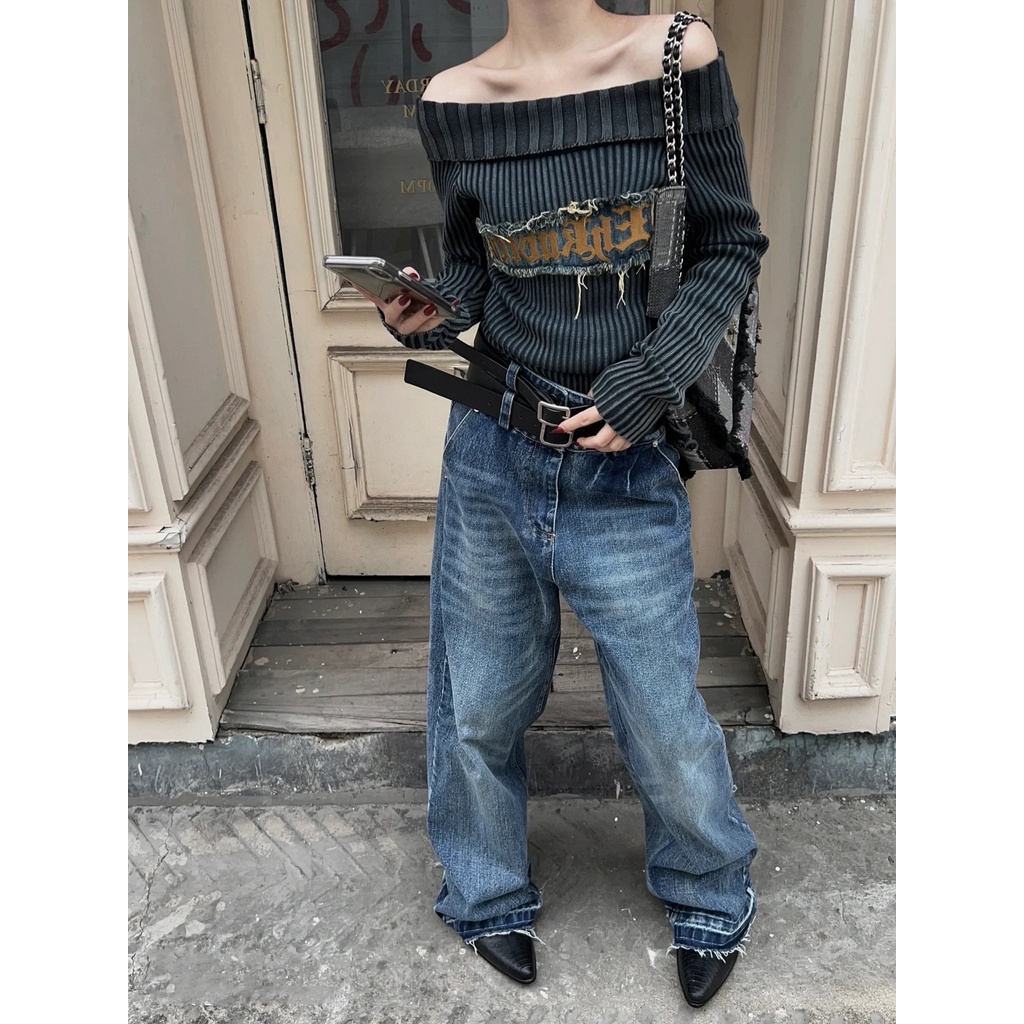 Mới Áo Sweater Trễ Vai Phong Cách vintage Thời Trang Cho Nữ