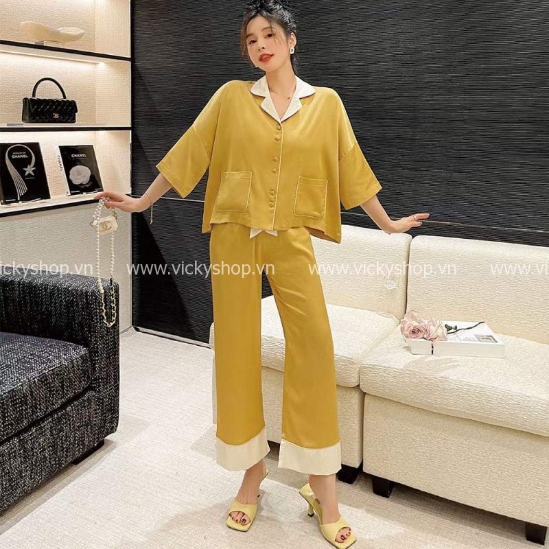 Bộ mặc nhà chuẩn hàng QCCC, tay cánh dơi quần dài, chất vải lụa mềm mịn, màu trơn đẹp ,sang ạ. b872