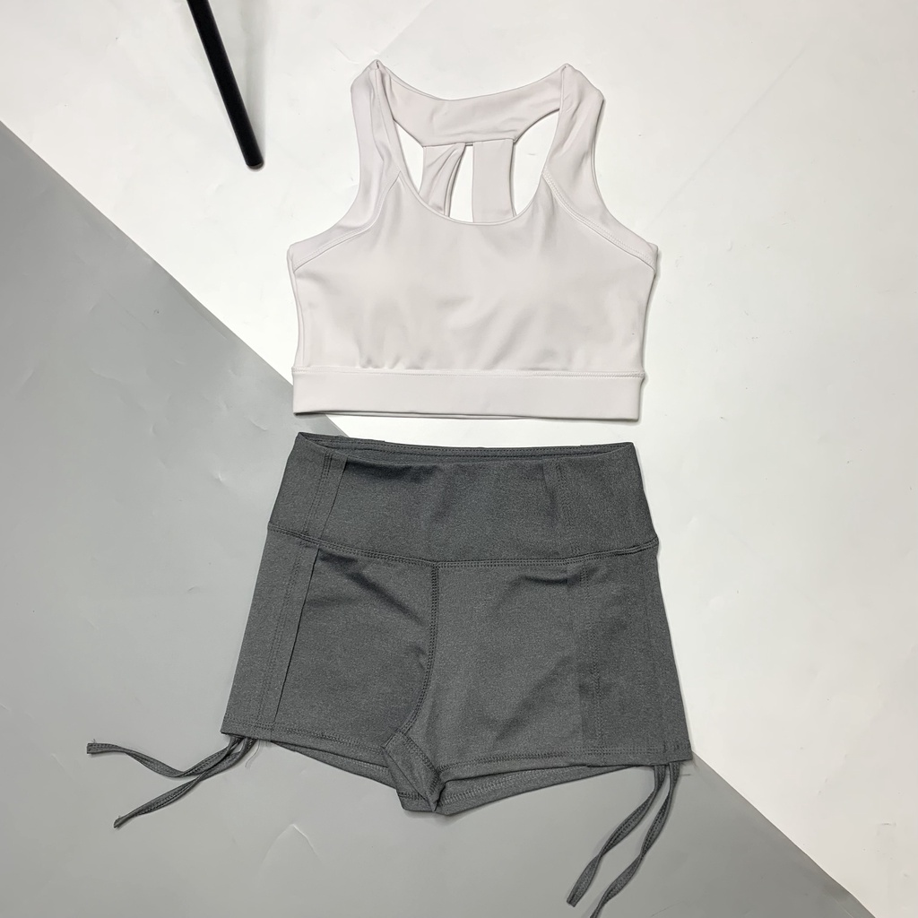 Bộ Đồ Tập Gym Nữ Quần Đùi Rút Dây + Áo Bra CY01, Chất Thun Lạn Co Dãn Tốt