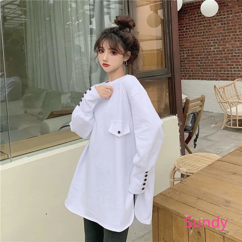 Plus Áo Thun Tay Dài Cổ Tròn Dáng Rộng Thời Trang Mùa Thu Phong Cách Hàn Quốc Cho Nữ Có Size Lớn