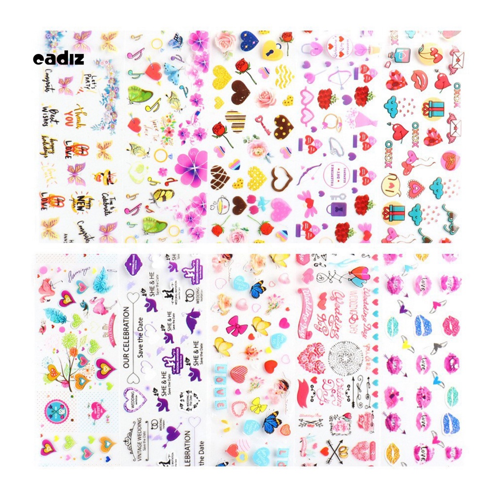 Bộ 10 Miếng Dán Trang Trí Móng Tay Hình Hoa Hồng Chống Rơi