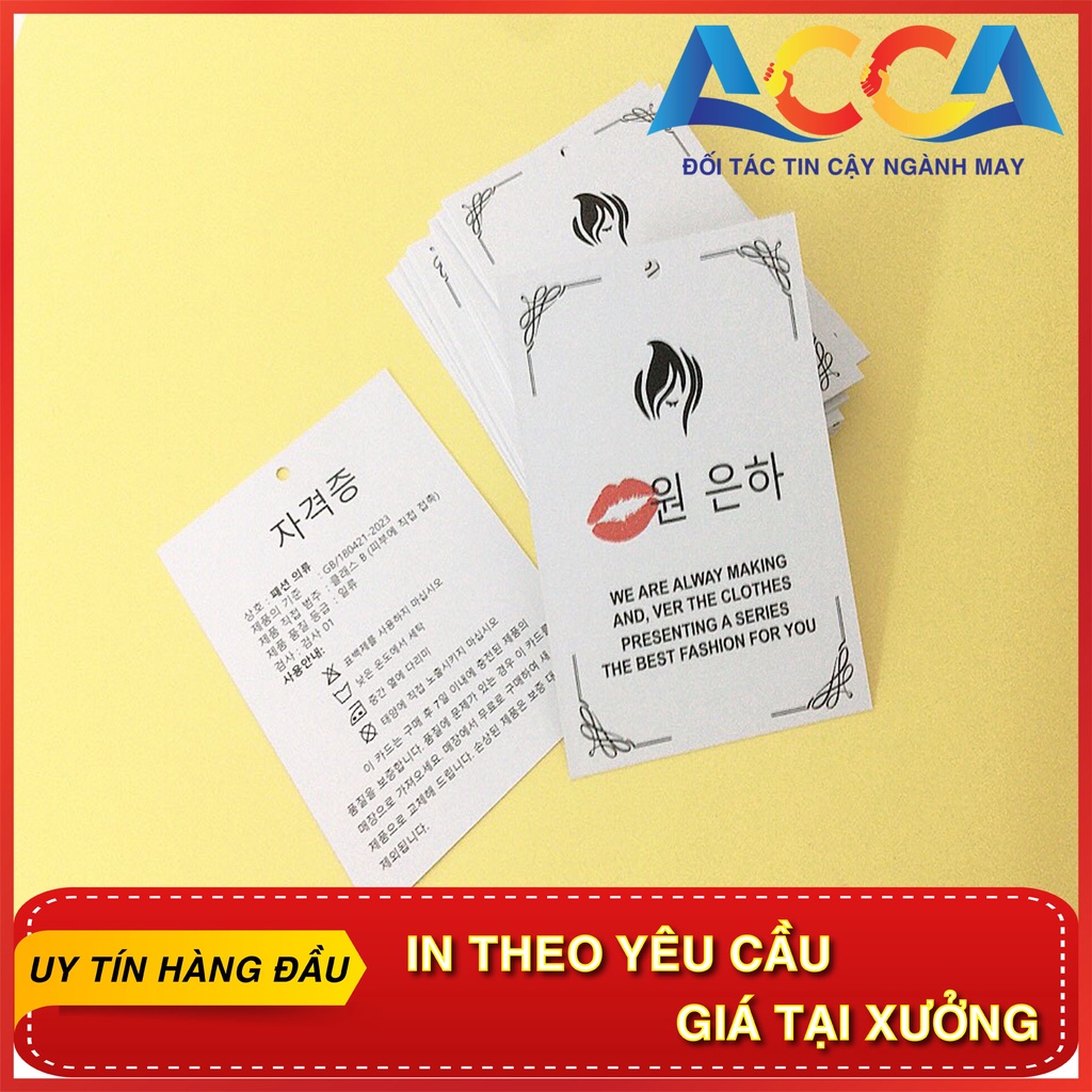 Tag giấy bán sẵn nhãn mác quần áo ACCA - Thẻ bài tag mác  chữ hàn dùng cho quần áo quảng châu ,thời trang nam nữ trẻ em