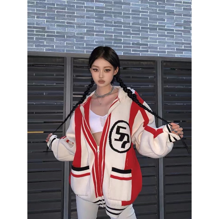 Áo Khoác Cardigan Dệt Kim Màu Sắc Tương Phản Thời Trang Thu Đông 2022 Cho Nữ